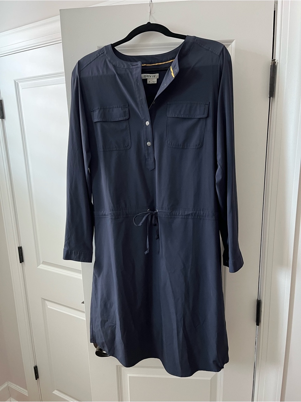 Orvis Navy Long Sleeve Drawstring Travel Shirt Dress